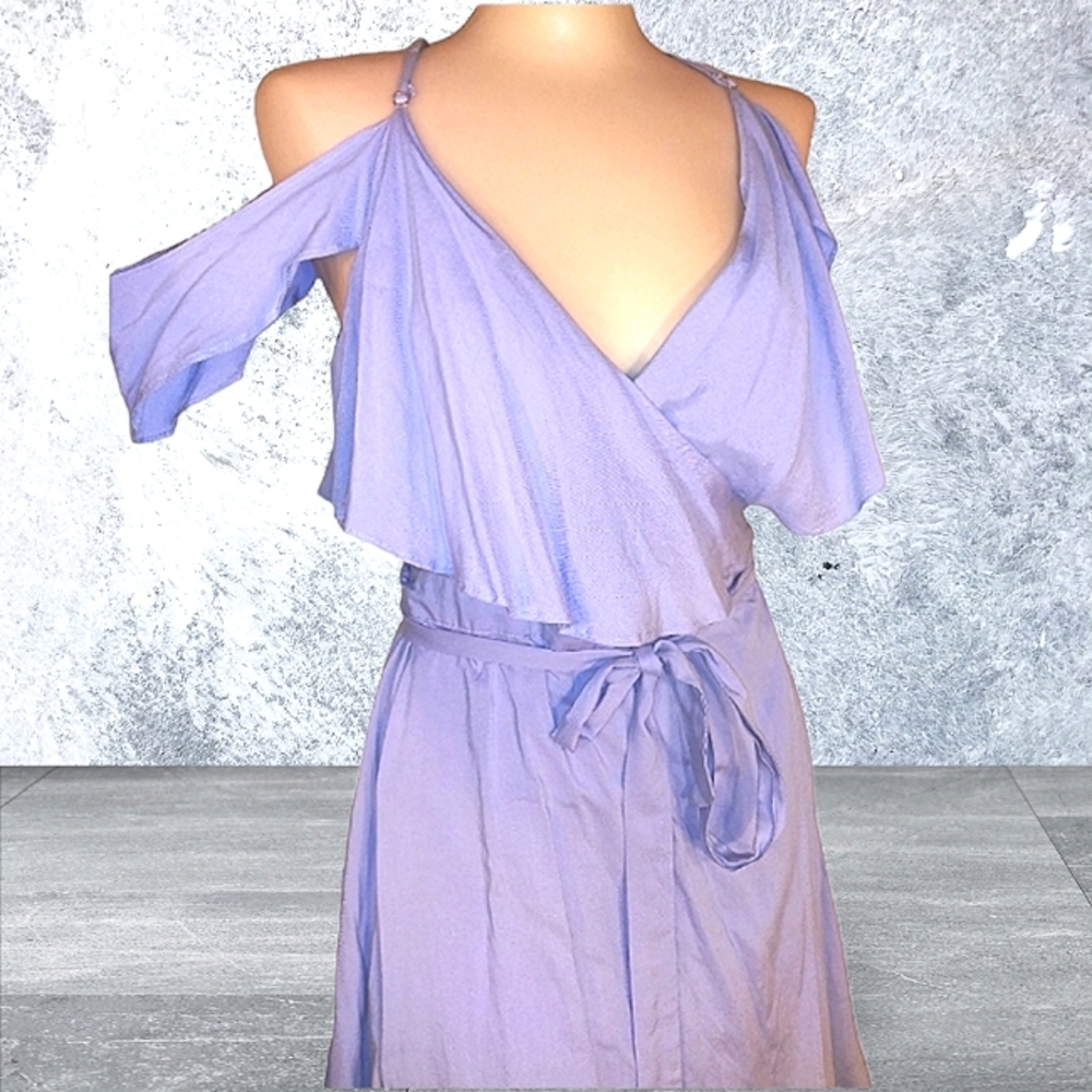 Giannibini Cold Shoulder Flutter Wrap Around Dress - image 1